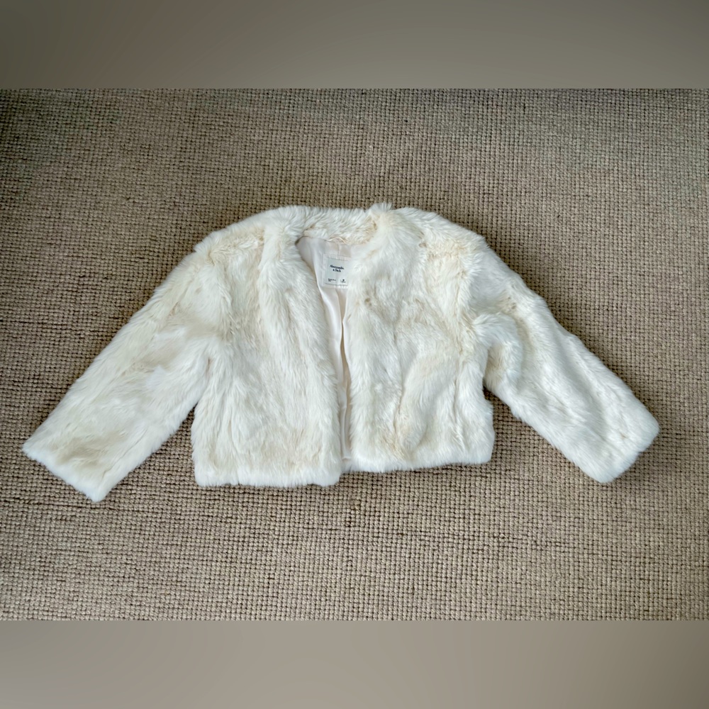 Abercrombie White Cropped Faux Fur Jacket